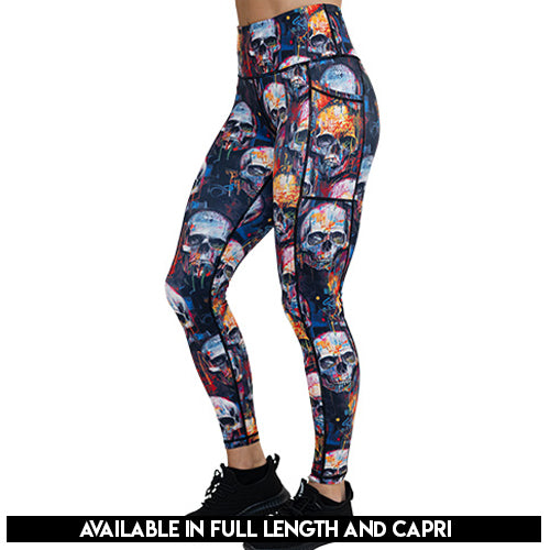 skull paint splatter leggings available in full and capri length