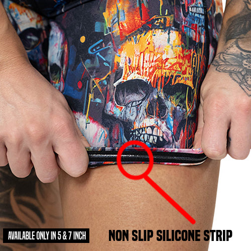 skull paint splatter shorts non slip strip