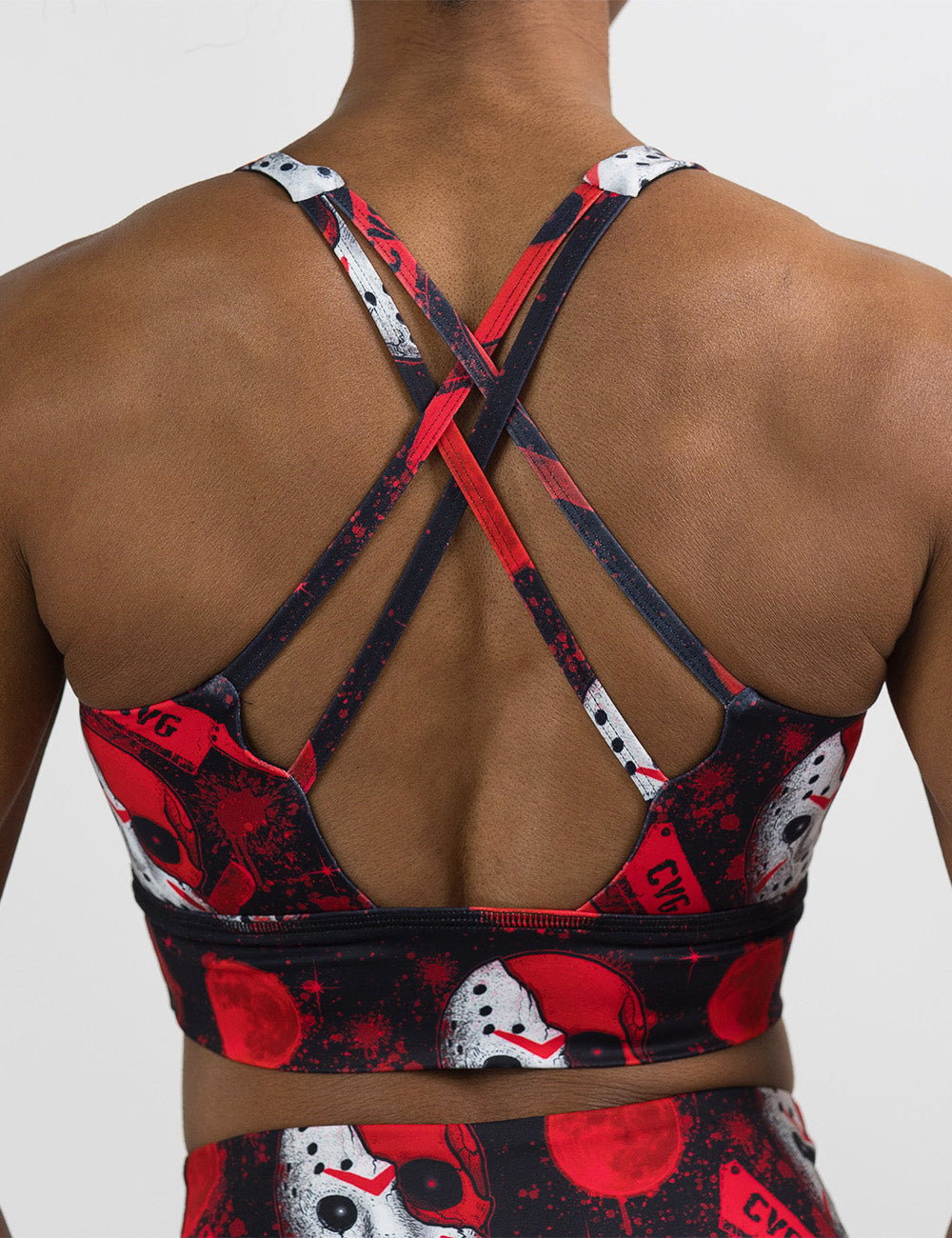 back of the bloody hocky mask bra against a white background