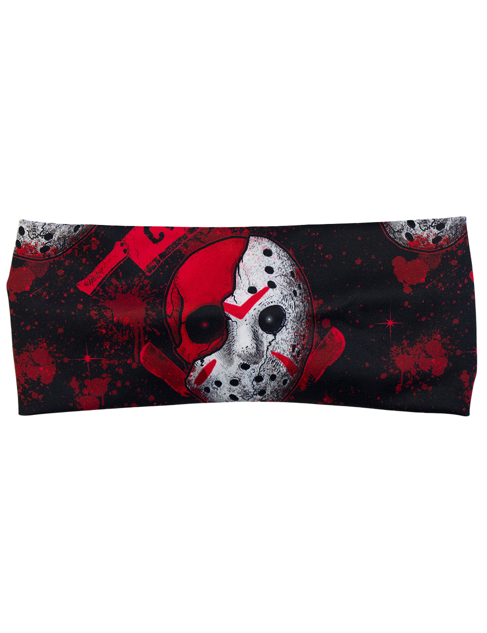 front of the bloody hockey mask headband against a white background