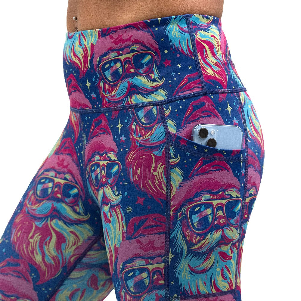Colorful leggings with santa wearing sunglasses pattern