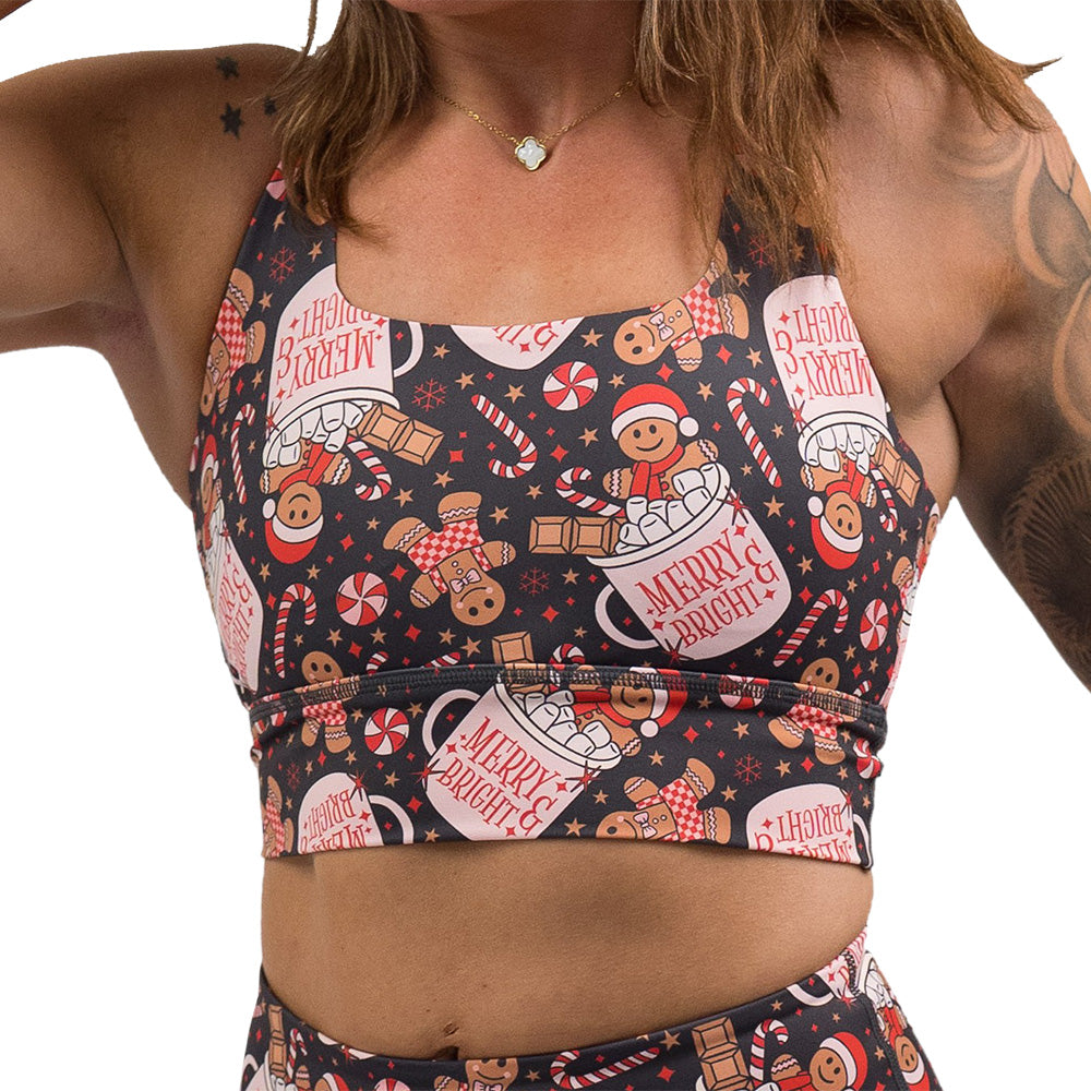 Christmas-themed bra with gingerbread men and candy canes