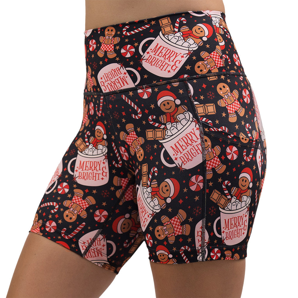 Christmas-themed shorts with gingerbread men and candy canes