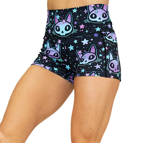 alien cat with stars 2.5 inch shorts facing the front against a white background