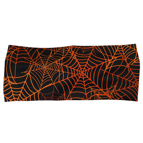 front of black and orange spider web headband