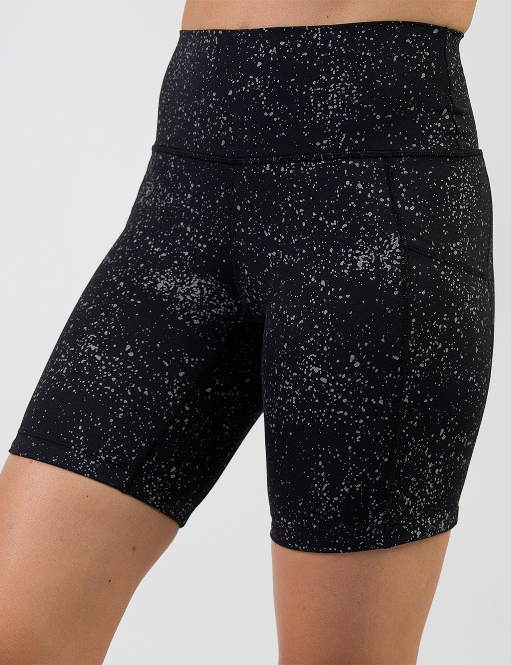 front of the 7 inch black shorts with reflective spots 
