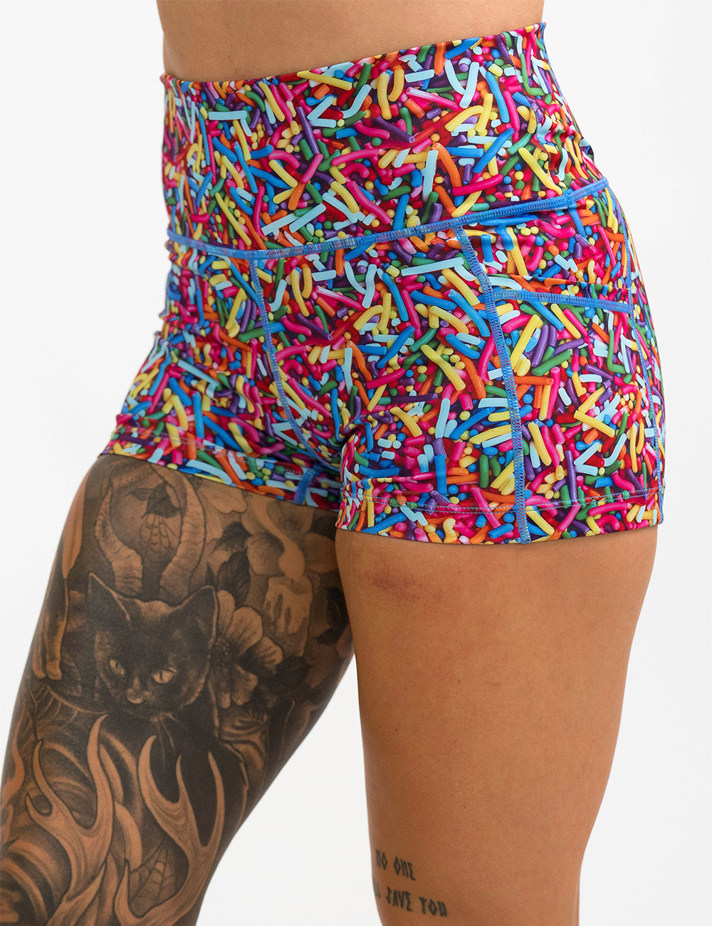 2.5 inch rainbow sprinkles shorts facing the front against a white background