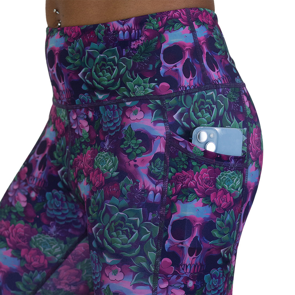 pocket on the Floral and skull patterned leggings
