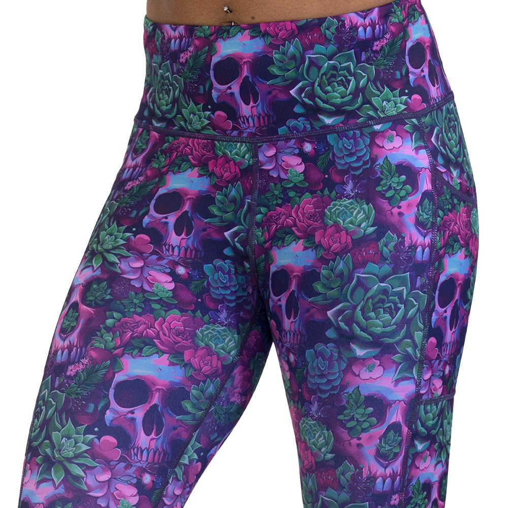 Floral and skull patterned leggings