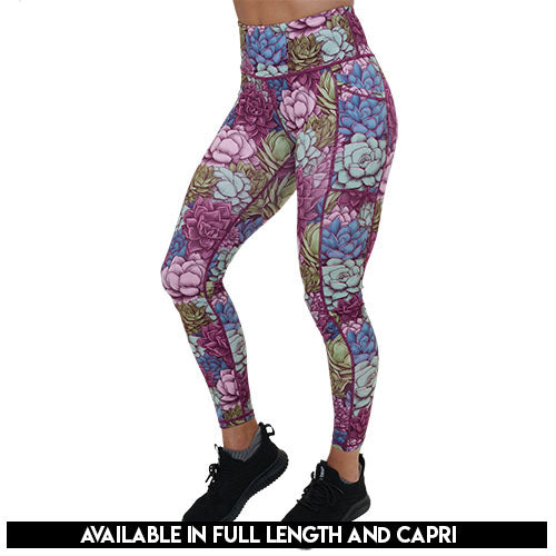 colorful succulents legging's available in full and capri length