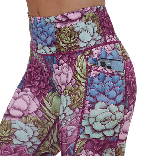 colorful succulents legging's side pocket