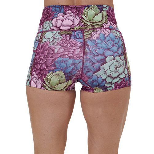 back of the 2.5 inch colorful succulents shorts