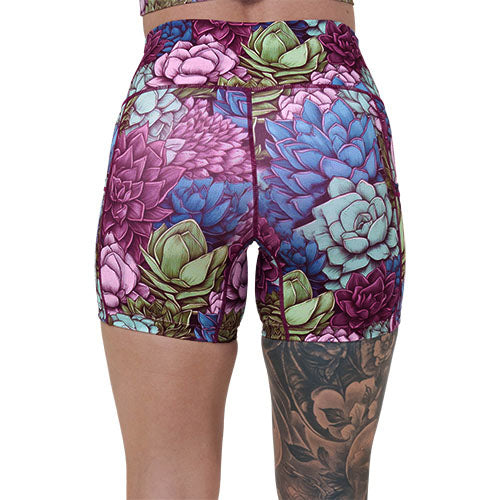 back of 5 inch colorful succulents shorts