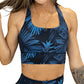 blue palm leaf sports bra