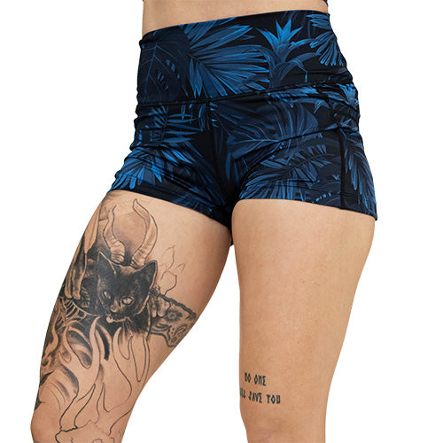 blue palm leaf shorts