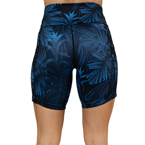 blue palm leaf shorts back