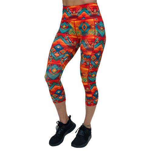 capri length colorful aztec pattern leggings