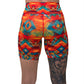 back of 7 inch colorful aztec pattern shorts