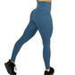 back view of blue leggings with rip design