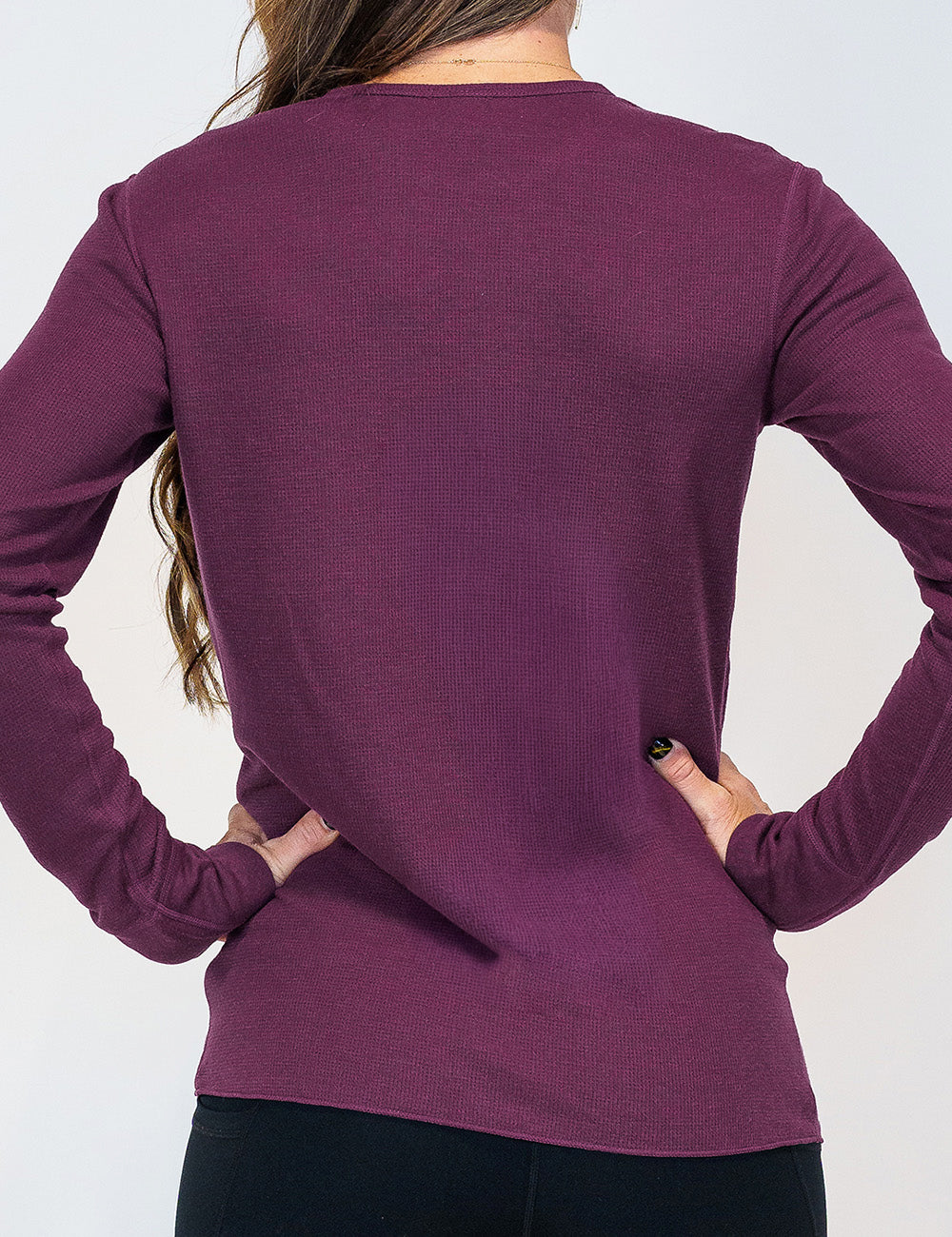 back of the berry purple thermal against a white background