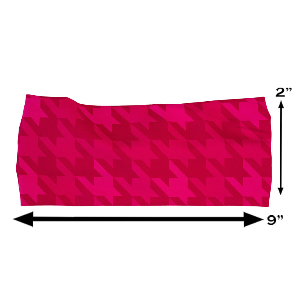 pink houndstooth headband measured at 2 by 9 inches