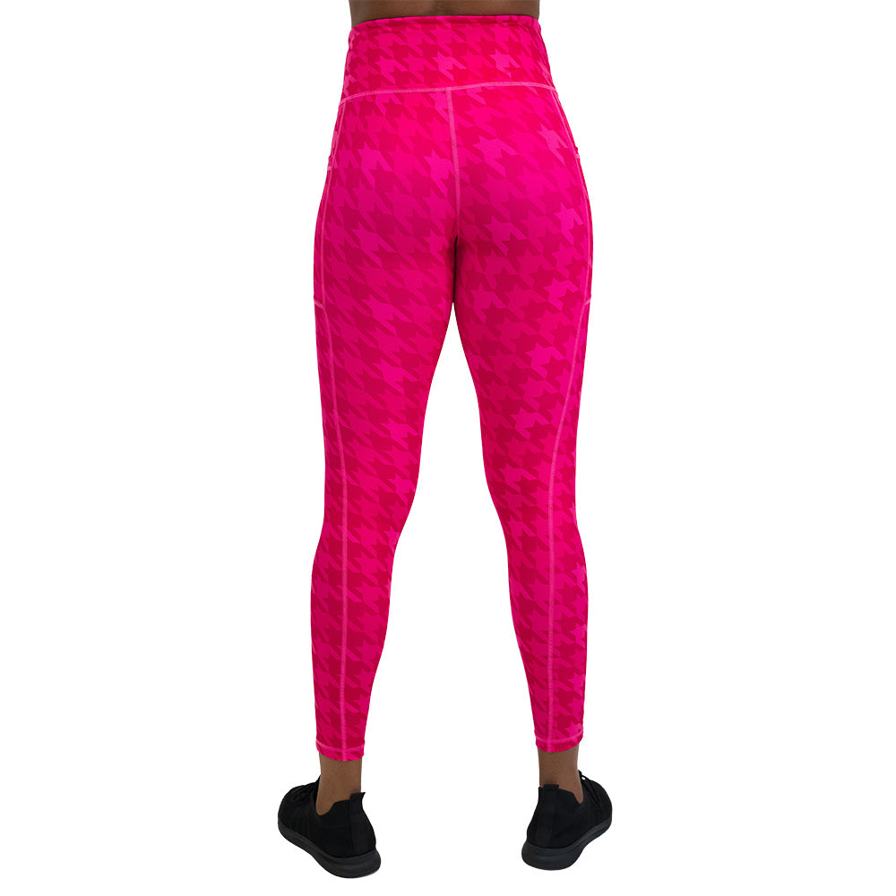 back of the pink houndstooth leggings