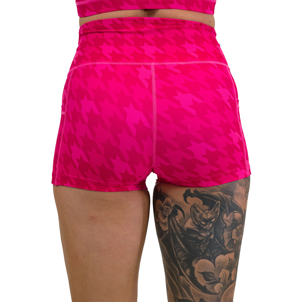 back of the pink houndstooth shorts