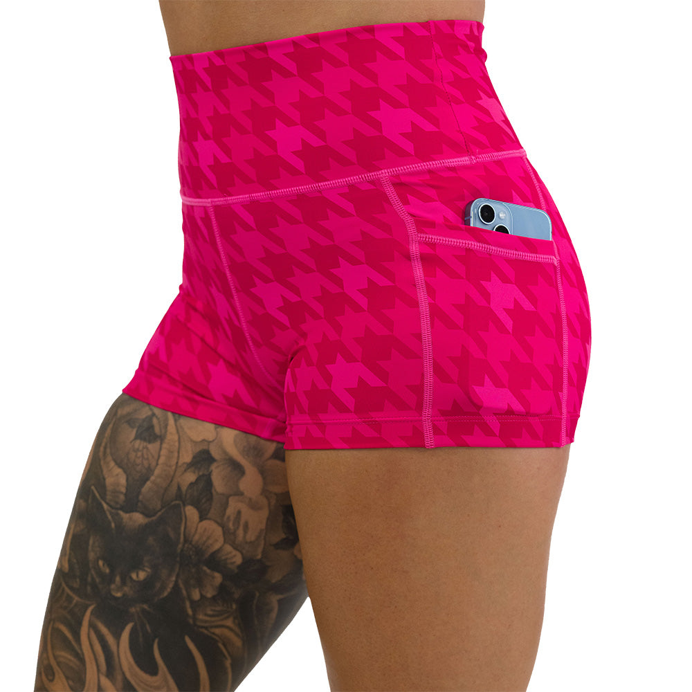 pink houndstooth shorts