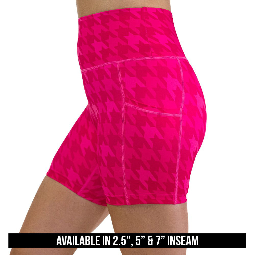 pink houndstooth shorts available in 2.5, 5 & 7 inch inseams