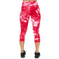 back view of capri length red tie dye leggings