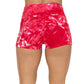 back of 2.5 inch red tie dye shorts