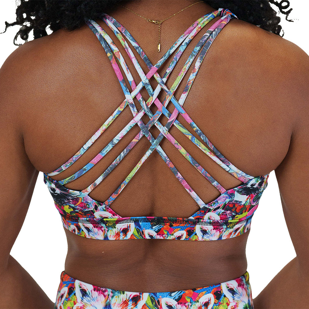 back of the raccoon print sports bra