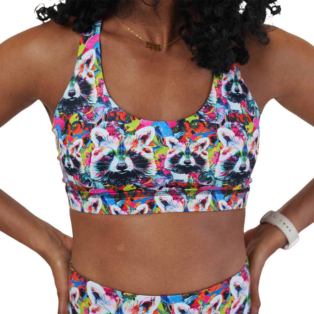 raccoon print sports bra