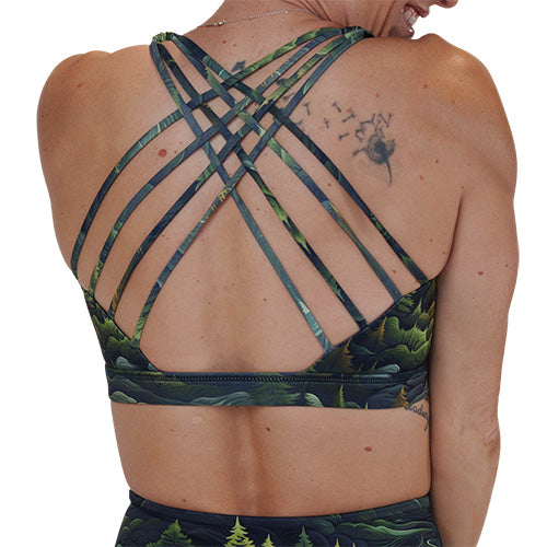 back of the tree patterned sports bra