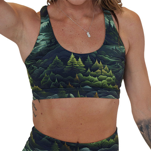 tree patterned sports bra