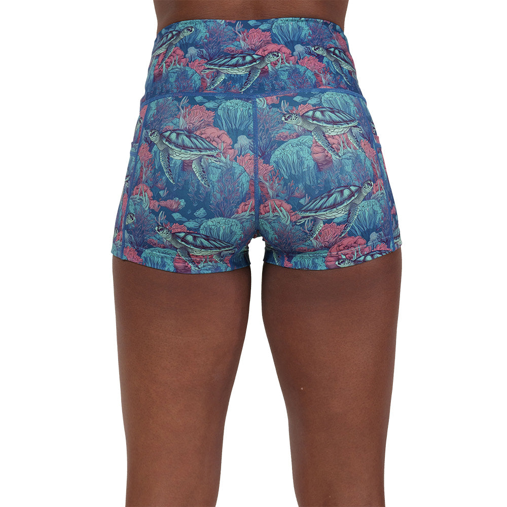 back of the turtle patterned shorts