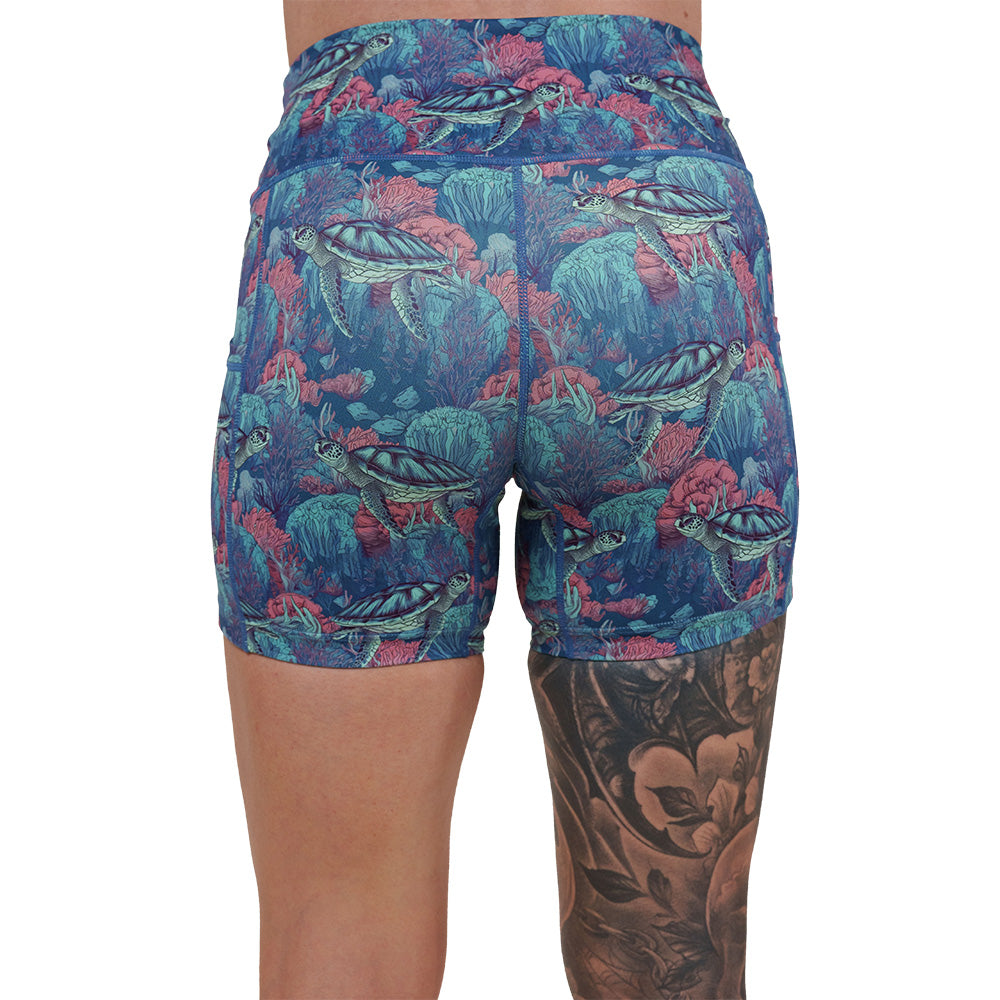 back of the turtle patterned shorts