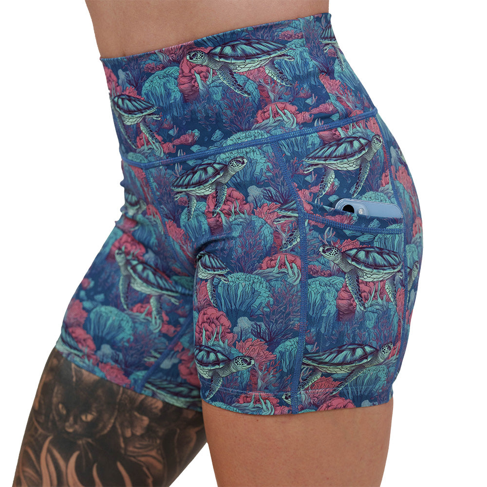 side pocket on the turtle patterned shorts