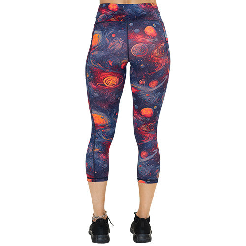 back of capri length planet themed leggings
