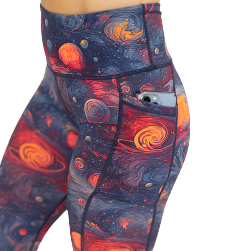 planet themed legging's side pocket