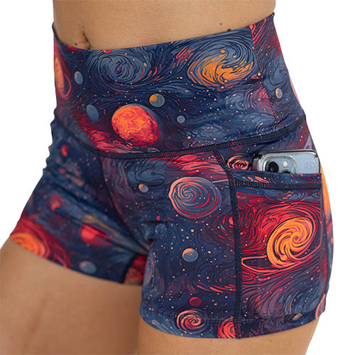 planet themed short's side pocket