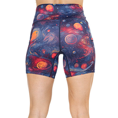 back of 5 inch planet themed shorts