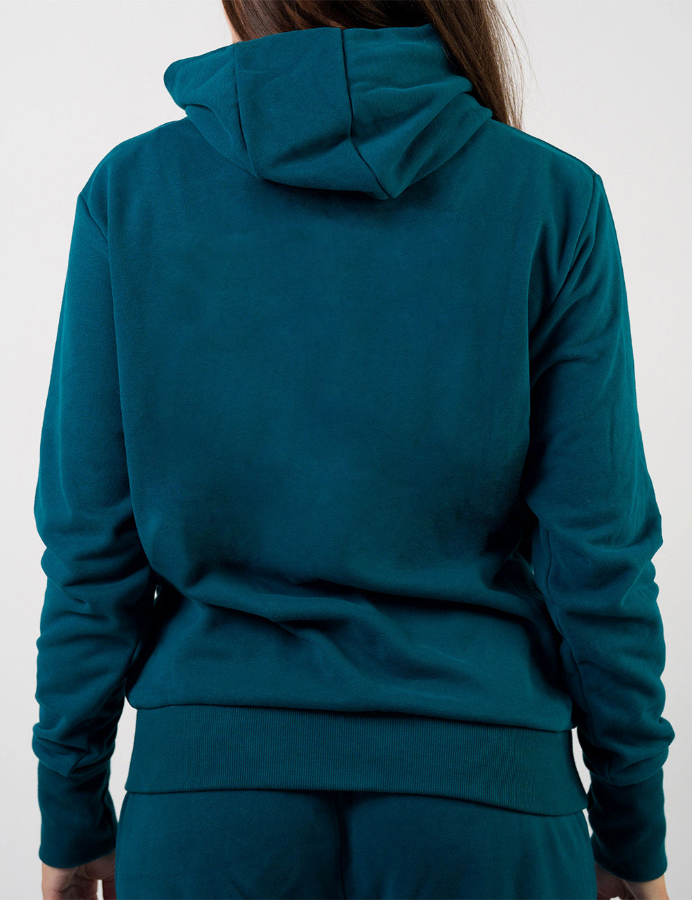 back of the dark blue hoodie