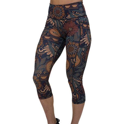 capri length boho floral patterned leggings