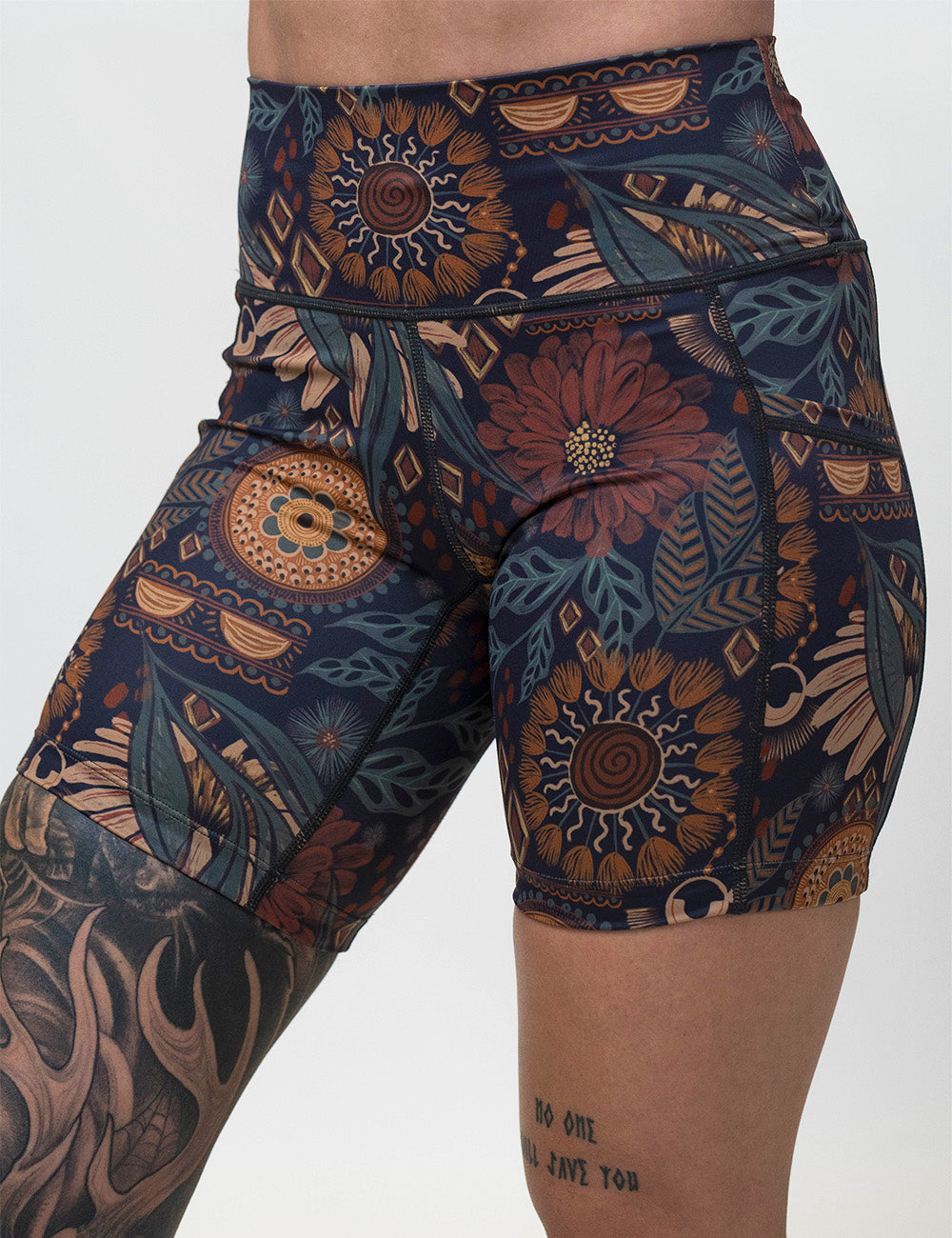 front of the 7 inch paisley flowers shorts against a white background