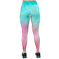 back of full length teal and pink ombre leggings