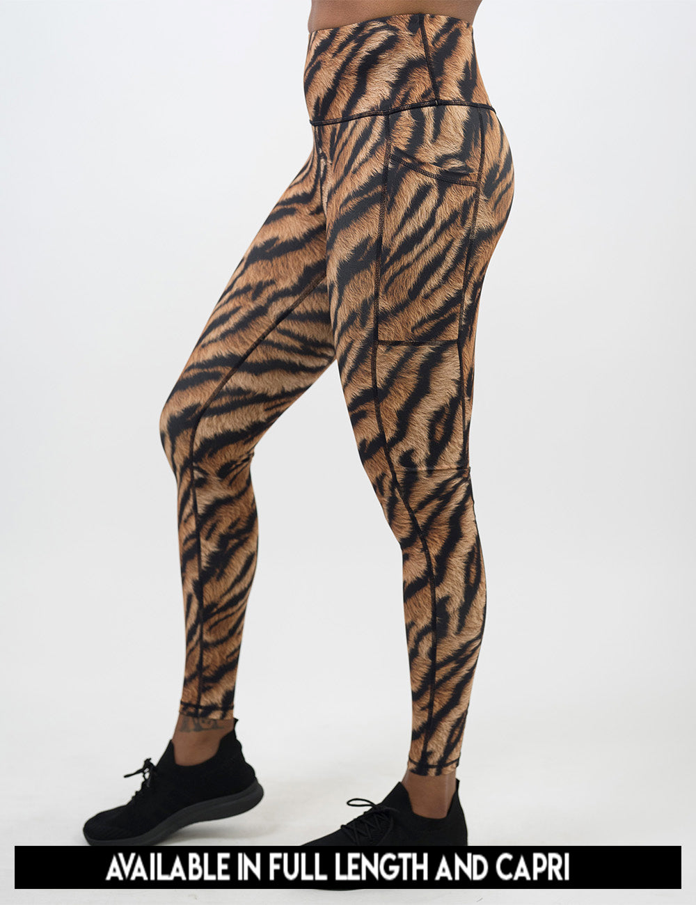 available lengths for the tiger print leggings, lengths include full length and capri