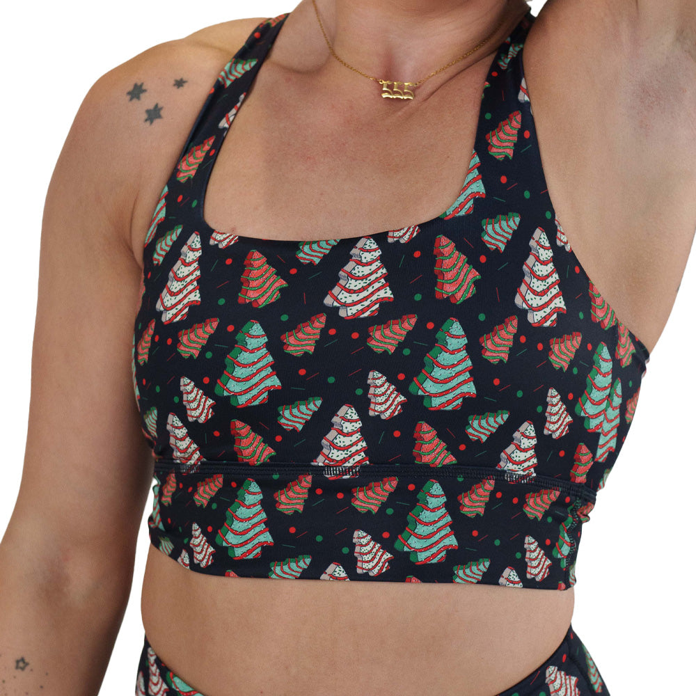 Christmas tree print sports bra