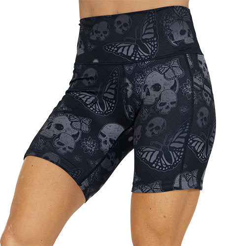 7 inch grey and black skull and butterfly shorts