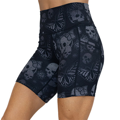 7 inch grey and black skull and butterfly shorts